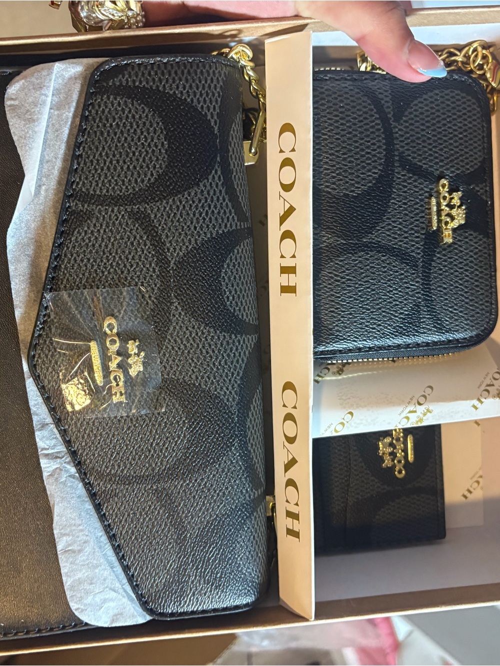 Coach Black Signature Logo Small Wallet Set with Gold Hardware